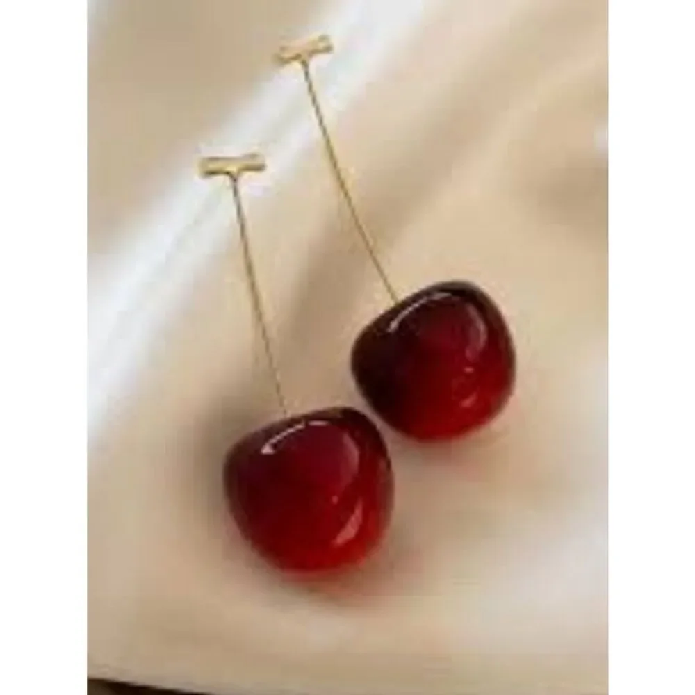 Cherry Drop Earrings Playful Realistic Three Dimensional For Pierced Ears